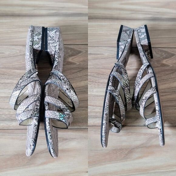 Vince Camuto Grenda Leather Strappy Mini Block Heel Sandal Holographic Snakeskin - Picture 12 of 15